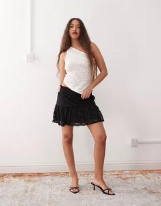 Юбка мини из кружева Noisy May черного цвета с ярусами