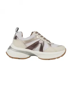 Платье Victoria Donna из серебристой сетки с зеркальными деталями и коричневым боковым логотипом. Alexander Smith, мультиколор