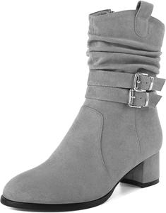 Женские ботинки YODEKS на низком каблуке с массивным каблуком, молнией, 2-дюймовым закругленным носком и пряжкой, замшевые, размер 5-13, Grey