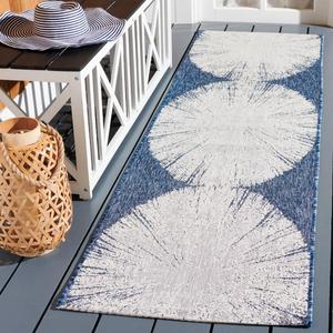 Ковер SAFAVIEH, 69 x 244 см, Washable Rug Outdoor Courtyard Collection - бежевый и Navy, Non-Shedding & Easy Cleaning, идеально для патио, прихожей, гардеробной, коридора, кухни (CY8893-53421)