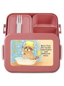 Mr. & Mrs. Panda Ланчбокс с изображением енота и надписью пастельно-красного цвета