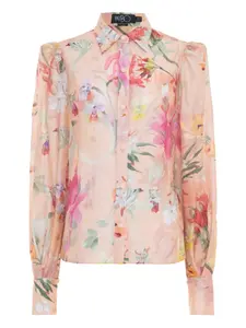 Рубашка с цветочным принтом и рукавами-буфами PatBO, оранжевый