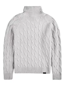 Свитер с воротником-гольф и косичками Fay, серый