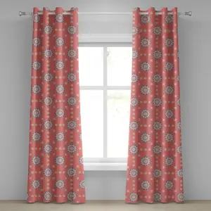 Марокканская штора на люверсах ABAKUHAUS, художественная рамка с азиатским цветочным узором, выцветшие лиственные орнаменты, старинные цветы, декоративные двухпанельные шторы, 280 см x 225 см, цвет кораллово-персиковый