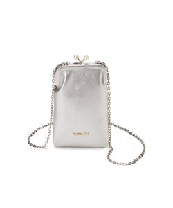 Сумка через плечо из термоусадочной кожи с жемчужной цепочкой / Сумка для смартфона через плечо