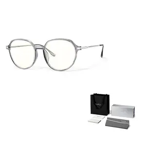 PARZIN Круглая оправа для очков унисекс, Smoke Gray+[No Prescription Blue Light Blocking Lens]