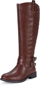 Женские сапоги Vepose 949 до колена, высокие всаднические сапоги с низким каблуком, широкие голенища и широкий размер, Tall Boots-949-Coffee/Cognac