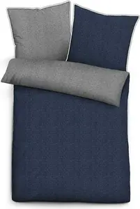 Двустороннее постельное белье из меланжевой фланели 840500 155x200 см + 80x80 см темно-синий Biberna