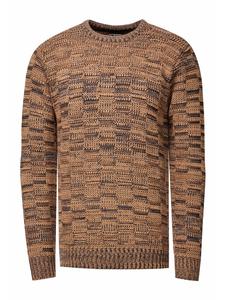 Контрастный свитер крупной вязки с круглым вырезом цвета верблюжьей шерсти Rusty Neal