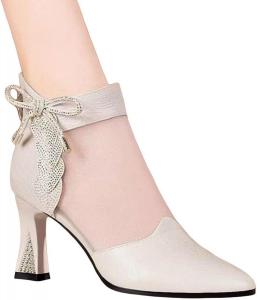 Женские летние сандалии на высоком каблуке с сеткой, праздничные, со стразами, ботильоны на каблуке, с острым носком и задней застежкой-молнией Generic, Beige