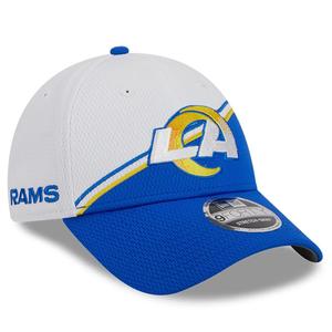 Мужская регулируемая кепка New Era White/Royal Los Angeles Rams 2023 Sideline 9FORTY