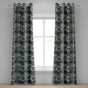 Шторы на люверсах ABAKUHAUS в стиле гранж, рисунок на дереве, вдохновленный природой, абстрактные круги дерева, декоративные двухпанельные шторы, 280 см x 260 см, цвет "Реседа зелено-синий" Abakuhaus