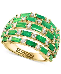 Кольцо с бриллиантом (5/8 карата) и синим сапфиром (3 карата) из 14-каратного белого золота (доступно с розовым сапфиром, изумрудом и рубином) Effy Collection, emerald