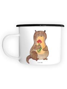 Эмалированная кружка XL Выдра Букет без слов, белый цвет Mr. & Mrs. Panda