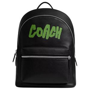 COACH Чартер большой унисекс рюкзак из полированной галечной кожи черный и зеленый