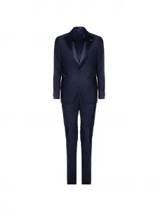Приталенный костюм с атласными лацканами TAGLIATORE, синий