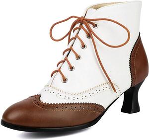 Женские ботильоны Betastella в викторианском стиле с шнуровкой, винтажные броги с крылышками, короткие ботинки на массивном каблуке Kitten, ренессансные короткие ботильоны, A-Brown