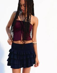 Мини-юбка Bershka с оборками темно-синего цвета