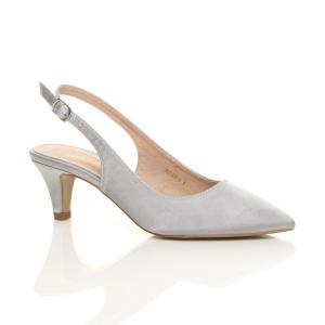 Атласные туфли-лодочки с острым носком на среднем тонком каблуке и пятке AJVANI, серебро