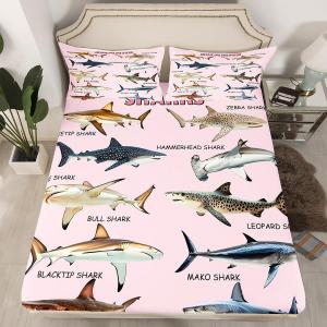 Erosebridal Комплект постельного белья Girls Shark с принтом акул в морском стиле, розовый, Pink