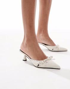 Туфли-мюли RAID Tinsley на каблуке-кошечке с бантом в кремово-белом цвете