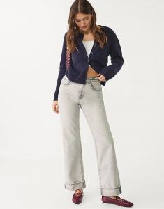 Джинсы Stradivarius Tall d92 прямого кроя с широкими штанинами светло-серого цвета