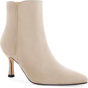 Женские ботильоны Coutgo с острым носком, низким каблуком-стилетто, боковой молнией и небольшой шпилькой, Beige