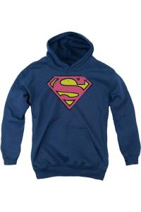 Молодежная худи Superman с эффектом поношенности и принтом щита Gildan, темно-синий