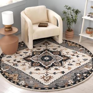 SAFAVIEH Heritage Collection круглый ковер 183 x 183 см - Ivory & Grey, восточный дизайн, идеален для помещений с высокой проходимостью в гостиной, спальне и столовой (HG552F-6R)