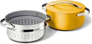 Кастрюля Caraway с антипригарным покрытием для жарки с крышкой и пароваркой 6,1 л, золотой