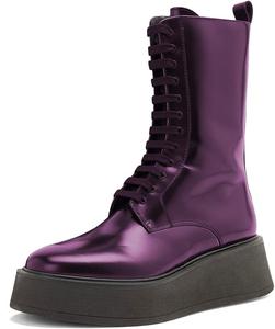 Женские ботинки на платформе с закрытым носком, молниями, на клиновидном низком каблуке, шнуровкой, ботильоны, удобные для ежедневной носки, для улицы, размер 4-16 США Wo wagas, Purple
