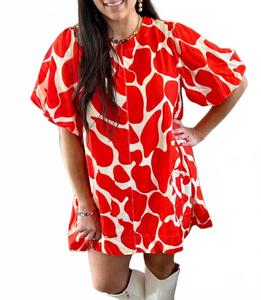 Платье с абстрактным принтом в двух оттенках красного и оранжевого Umgee