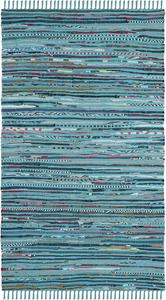 Ковер SAFAVIEH, 69 x 115 см, Rag Rug Collection, Turquoise & Multi, ручной работы, бохо полоска, хлопок, идеально для помещений с высокой проходимостью: прихожая, гостиная, спальня (RAR125C)