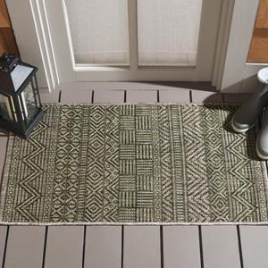 Ковер SAFAVIEH, 61 x 110 см,  Courtyard Collection Grey/Olive Green CY8196 для дома и улицы, не линяет, легко чистится, для патио, заднего двора, крыльца, террасы, прихожей
