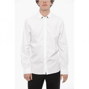 Хлопковая приталенная рубашка с вышивкой Thunderbolto Neil Barrett, Black and White