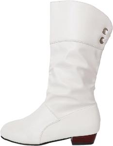 Сапоги IWIHMIV до середины голени для женщин, с широким каблуком, круглым носком, низким массивным каблуком, модные сапожки с широким голенью, White