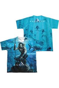 Футболка с коротким рукавом для детей с принтом "Аквамен" (спереди и сзади) Gildan, синий