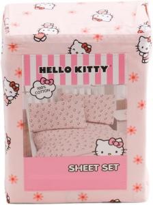 Комплект постельного белья из хлопка Hello Kitty от Jay Franco & Sons, Inc. (розовый с цветами, размер Queen)