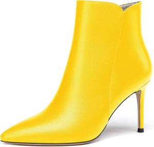 Женские короткие ботильоны WAYDERNS с острым носком, матовой текстурой, высокой шпилькой и молнией, 3,5 дюйма, Yellow
