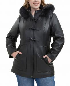 Пальто с пуговицами из натуральной кожи Flora больших размеров BGSD, Black