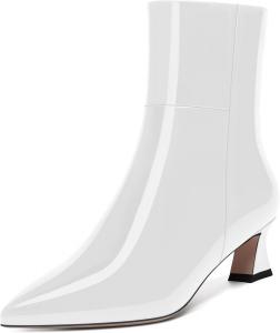 Женские ультрамодные уличные ботинки NUMALEO с острым носком, молнией, лакированной поверхностью, массивным низким каблуком и голенищем до щиколотки, каблук 5 см, White