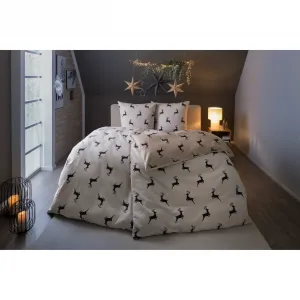 Двустороннее постельное белье Biberna» Cardo в размере. 135х200 или 155х220 см", фланель уютная и теплая зимой, постельное белье с оленями, новогоднее, цвет kitt