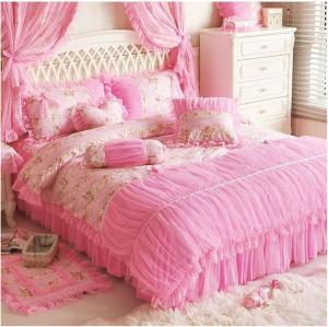 MAIYO Комплект постельного белья MaiyO из 100% хлопка с фиолетовым цветочным принтом и кружевной отделкой Pink