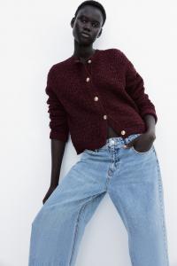 Кардиган структурной вязки H&M, красный