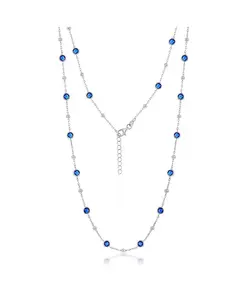 Ожерелье из стерлингового серебра с фианитами и бусинами (белого, зеленого, синего или красного цвета) Simona, sapphire