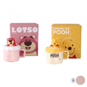 Чашка керамическая с крышкой милый мультяшный дизайн лотсо высококачественная кружка для воды кружка для молока и кофе 400ml Disney, Strawberry Winnie The Pooh Couple + Coaster