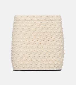 Юбка-мини из хлопка с ажурной вязкой и украшениями Frame, кремовый