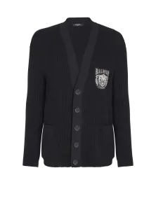 Хлопковый кардиган из трубчатого трикотажа Balmain, черный