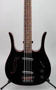 Бас-гитара Danelectro Longhorn, черная с красной окантовкой