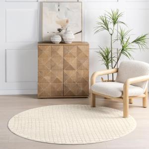 nuLOOM круглый ковер 183 x 183 см для помещений, 100% переработанный PET, можно стирать в стиральной машине, сертифицирован Oeko-TEX, средний ворс, подходит для питомцев, Princess Modern Cream